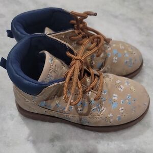 OshKosh B'gosh Beige Floral Lace-Up Kids Boots with Blue Accents